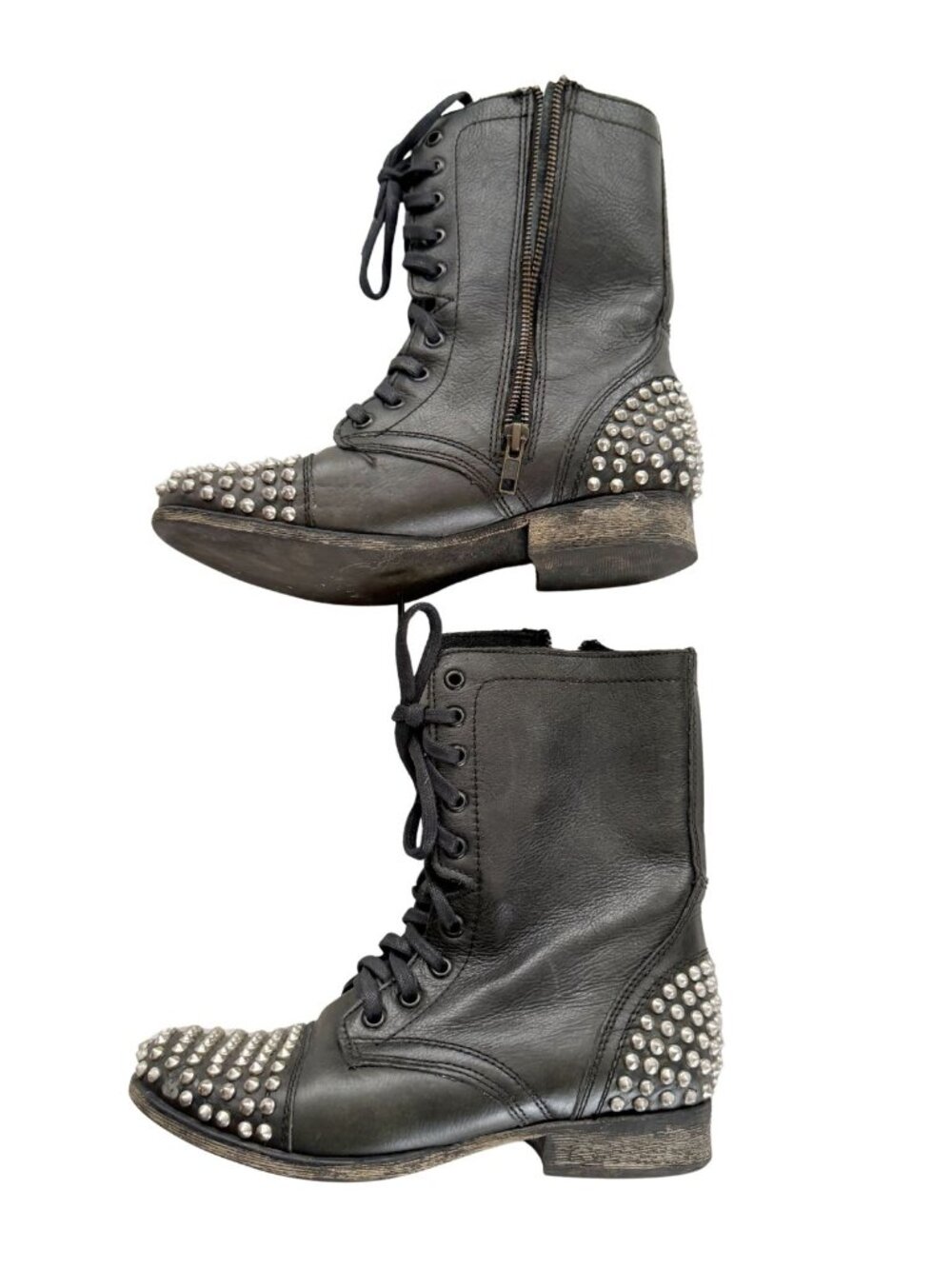 Steve Madden "Tarnney" Black Leather Studded Combat Boots Sz 7.5